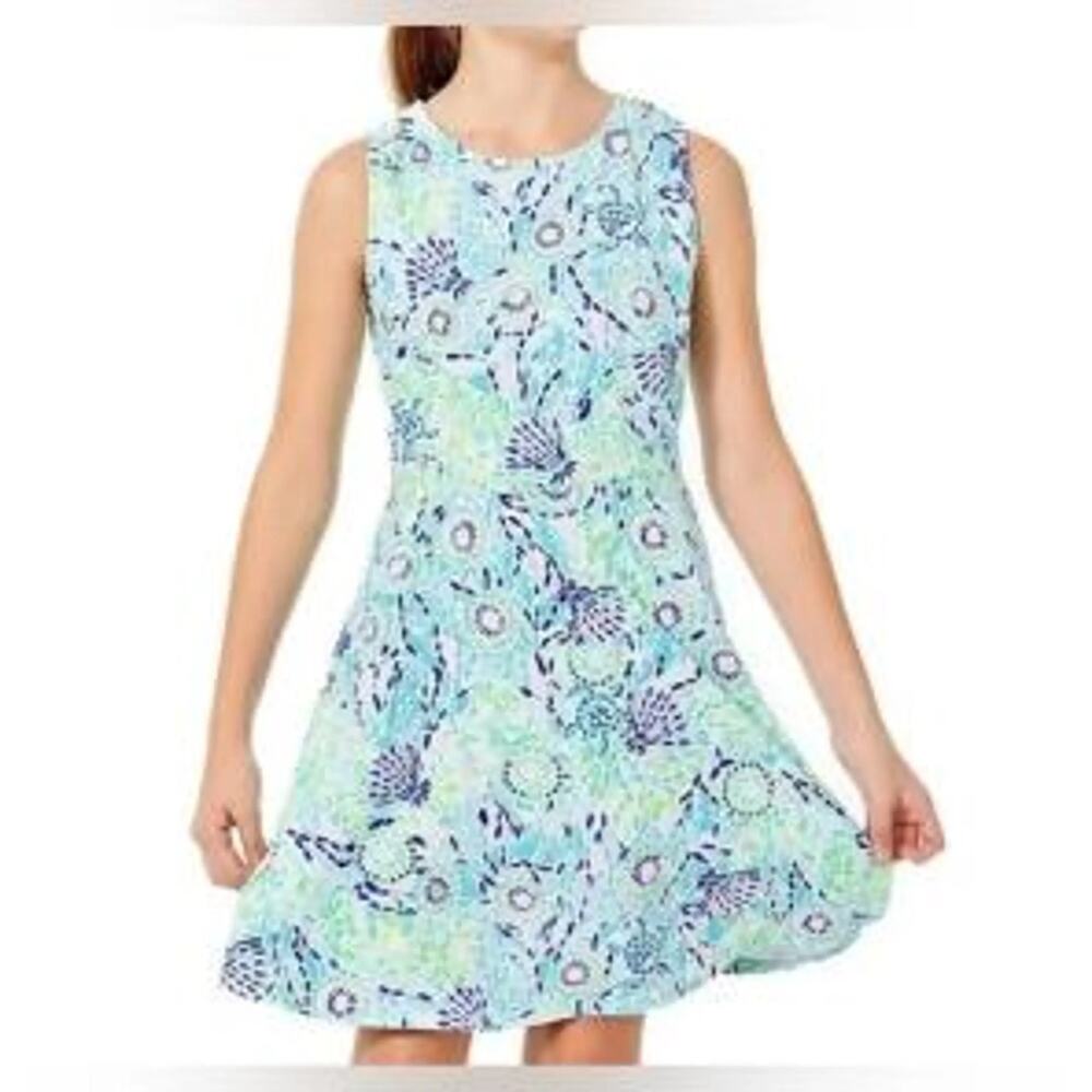 Lilly Pulitzer Girls Sugartown Sleeveless A-Line Dress Blue Green White Size 14